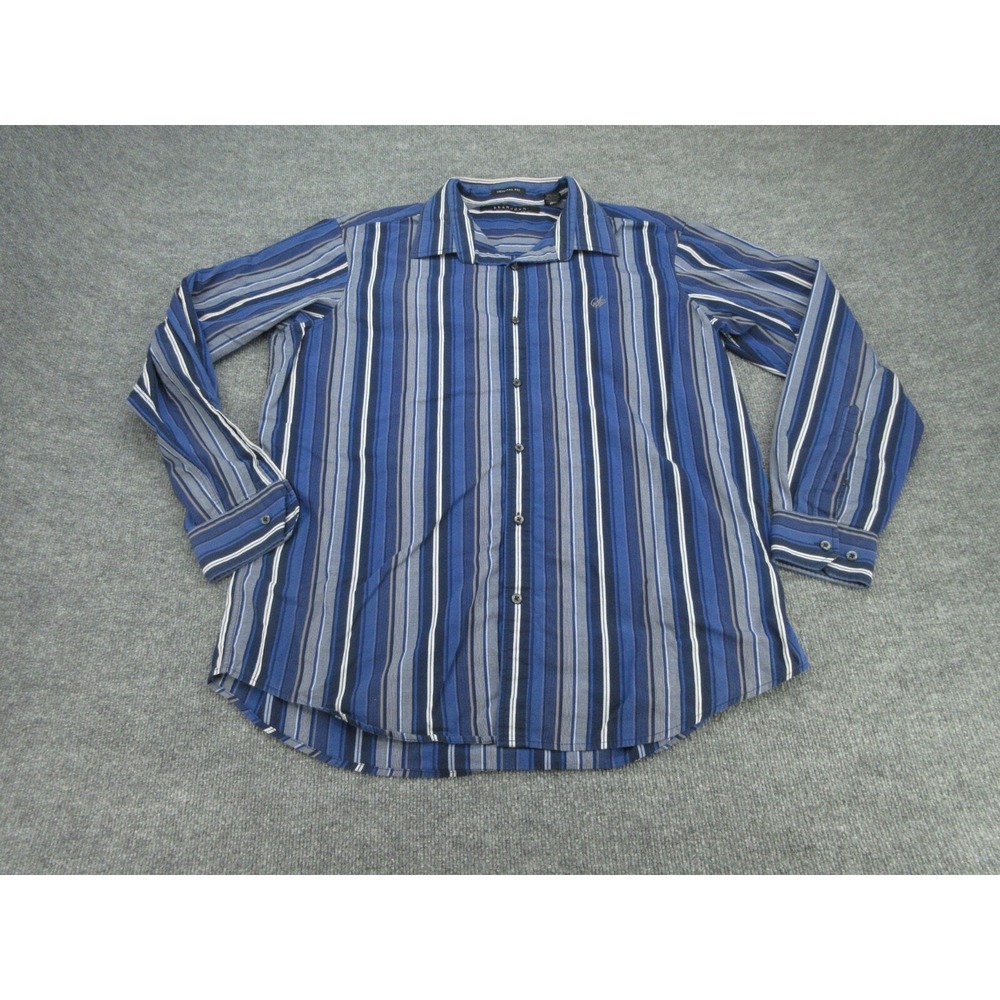 Sean John Mens Button Down Original Fit Blue Striped Long Sleeve Shirt XXL